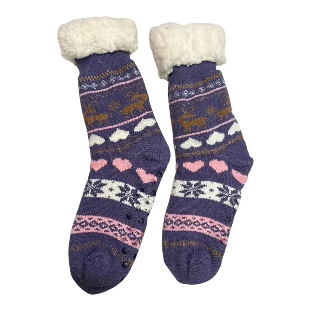 Dosoni Womens Slipper Fuzzy Socks - Reindeer Purple, US Women 5-10